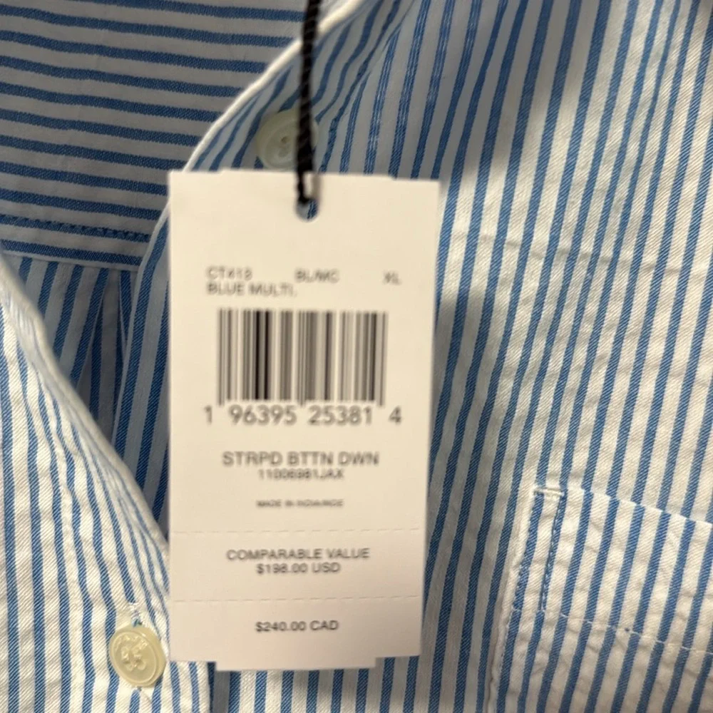Women’s Coach Blue / White seersucker Button Down Shirt 31 long 26 armpits - Picture 14 of 15